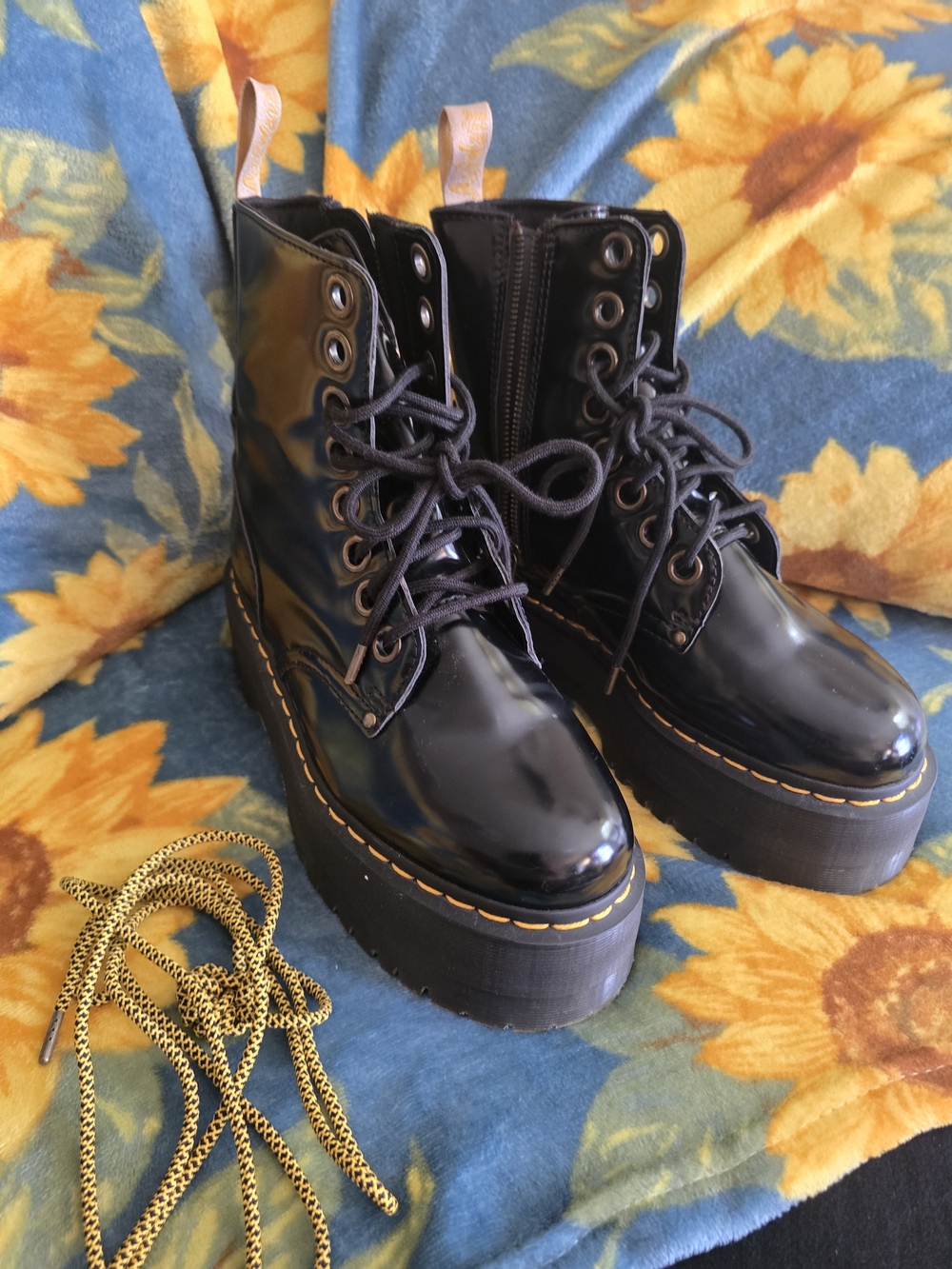 Dr. Martens Glossy Black Platform Lace-Up Combat Boots